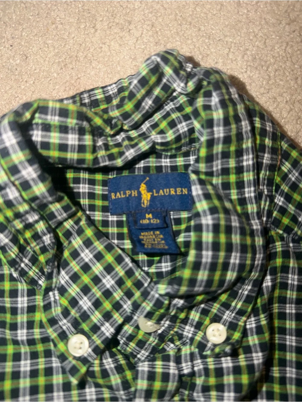 Polo Ralph Lauren Green and Black Plaid Button-Down Shirt Medium size 10-12